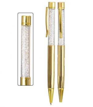 Ручка  подароч. 105,00  Прозрачные  шарики золотой корпус  4334